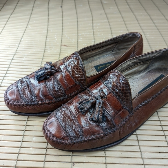 Stacy Adams Men\'s Size 9.5M Genuine Snake Skin Brown tassel Shoes Loafers. Right main image 8